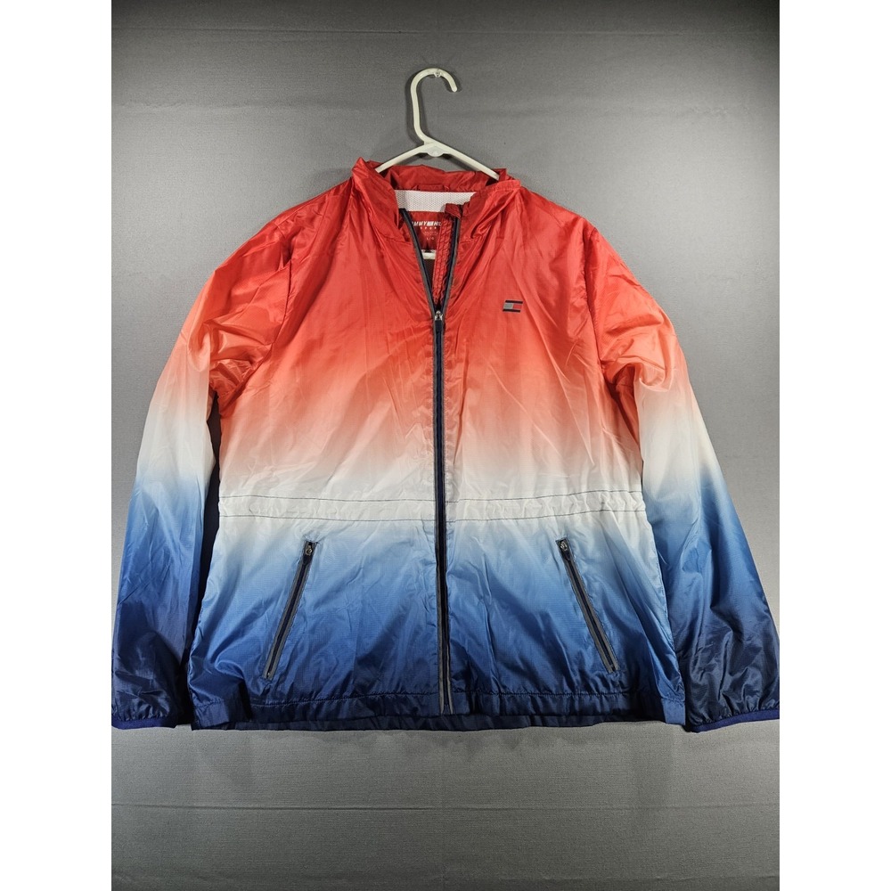 Tommy Hilfiger Ombre Windbreaker Jacket Women Large Red White Blue Full Zip